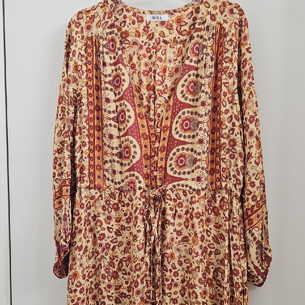 Aura Brown and Orange Ruffled Sundress - Picture 3 of 8